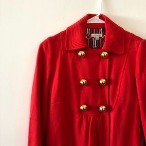 ❌SOLD❌ Red Pea Coat with Large Gold Buttons